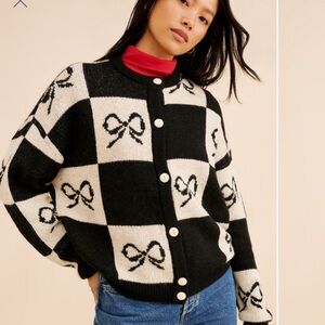 Lisa Says Gah Black and Cream Checkered Cardigan